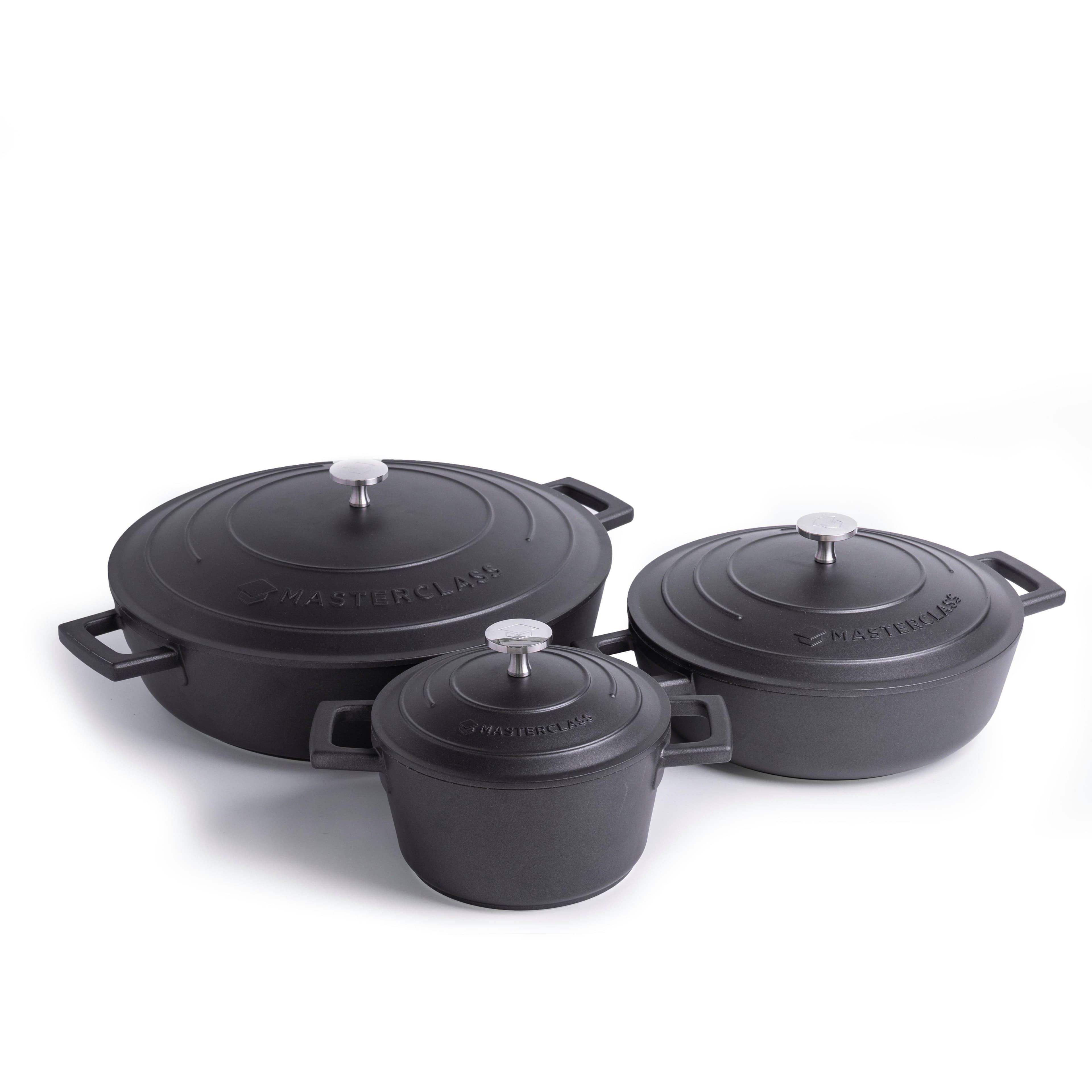 3pc Cast Aluminium Casserole Dish Set 5L Shallow Casserole Dishes 1.4L Casserole Dish
