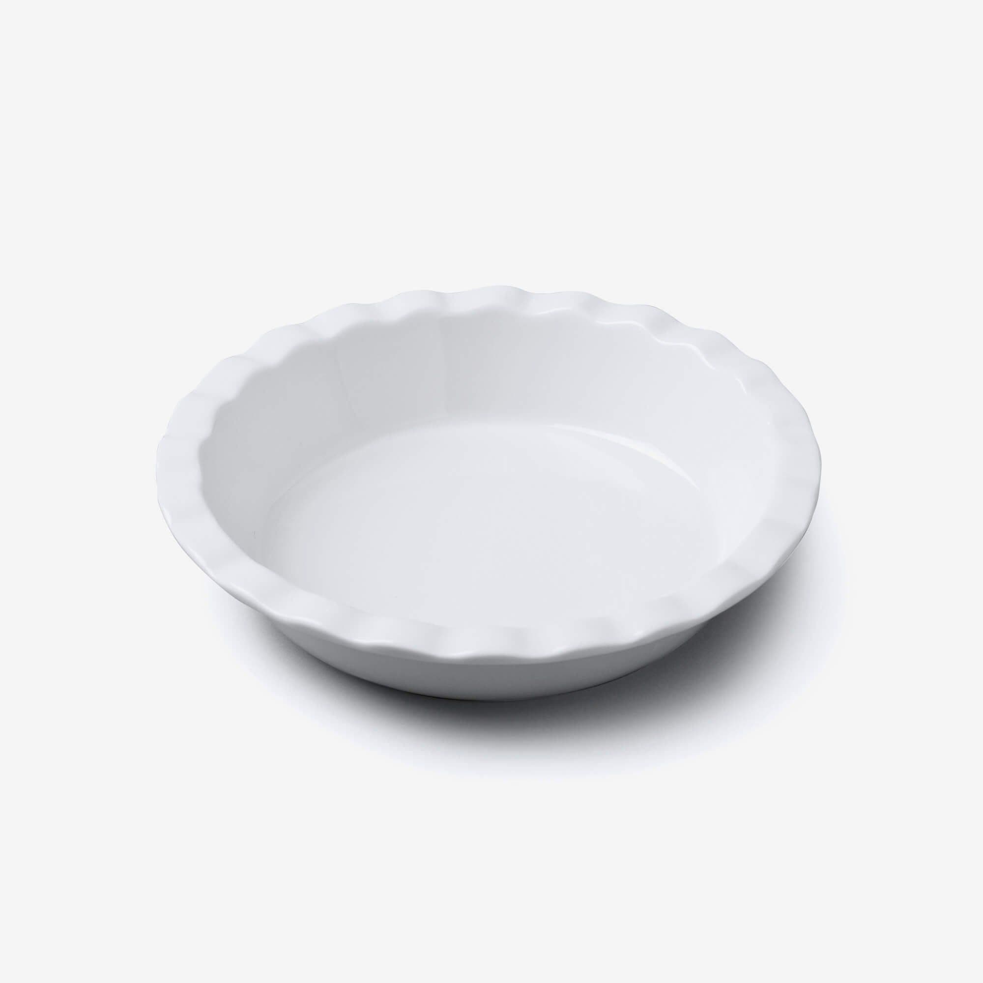 Porcelain Round Pie Dish Crinkle Crust Rim 20cm