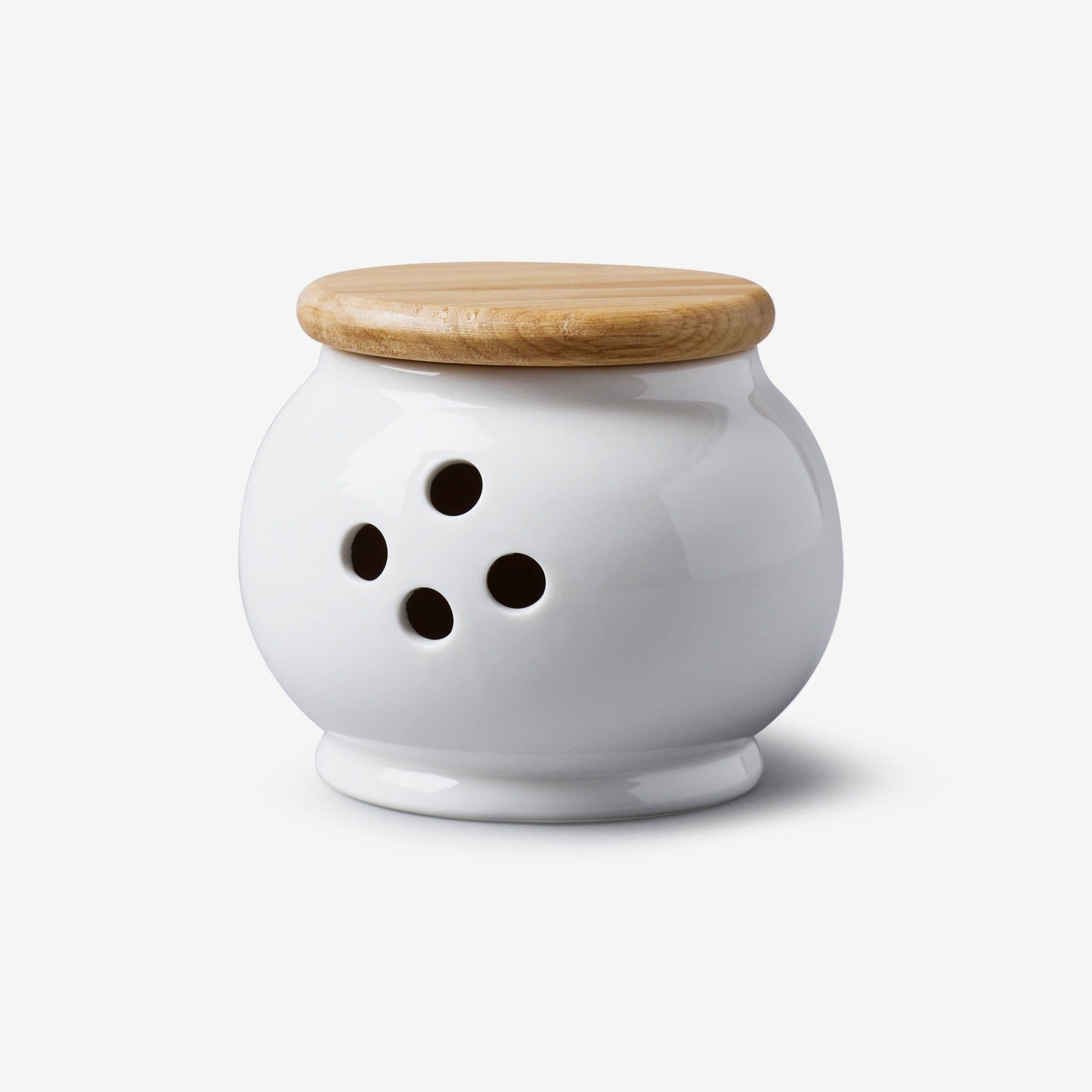Porcelain Garlic Pot Wooden Lid
