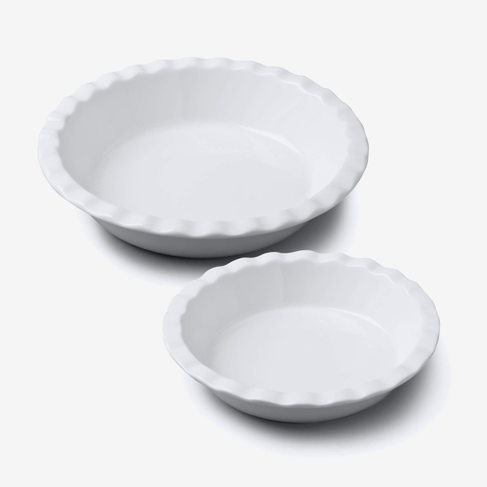 Porcelain Round Pie Dish Crinkle Crust Rim Set 2