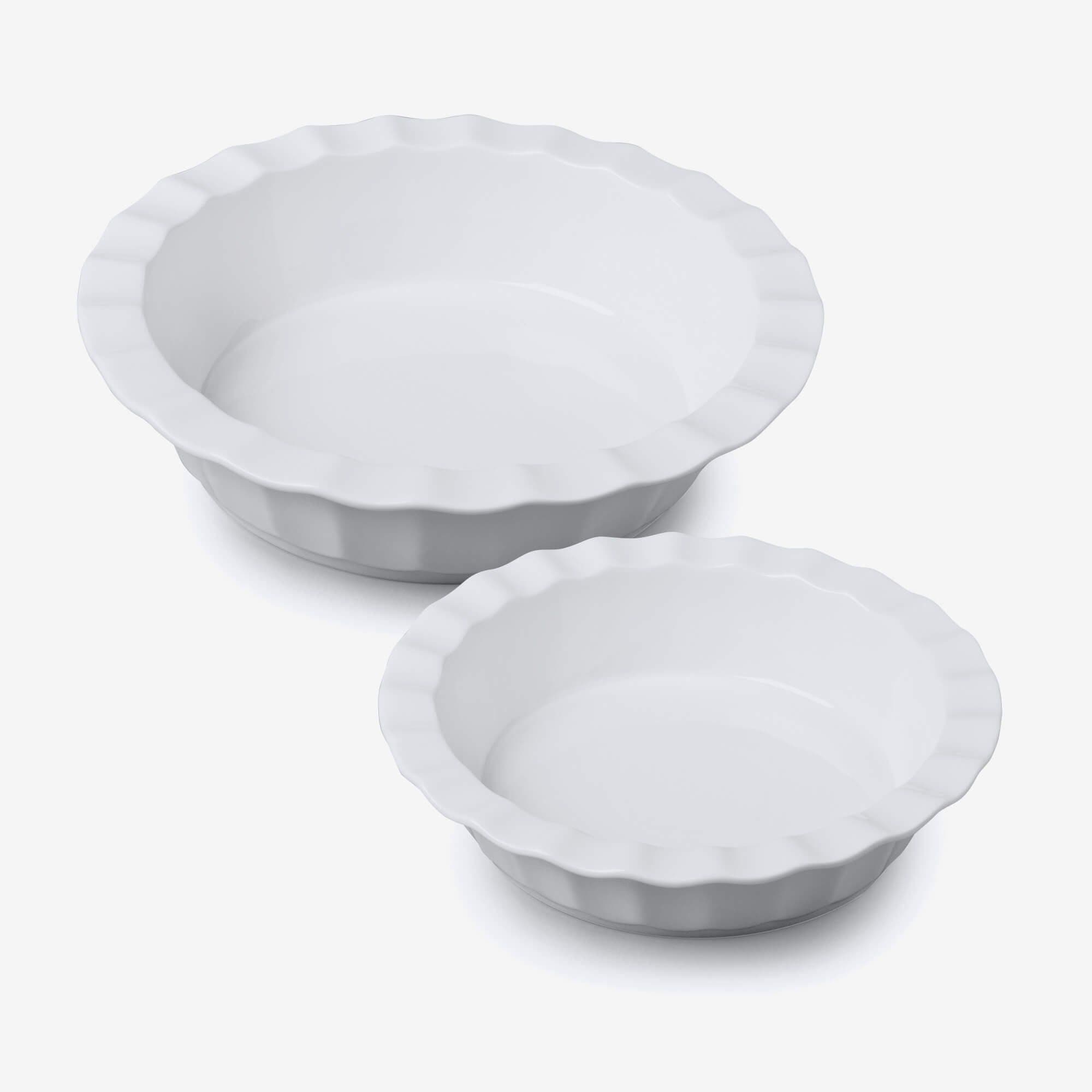 Porcelain Deep Round Crinkle Rim Pie Dish Set 2