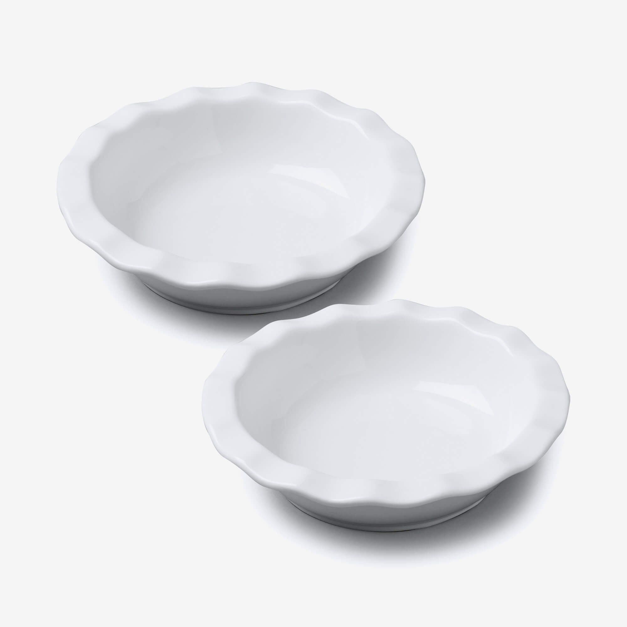 Porcelain Individual Round Pie Dish Crinkle Crust Rim Set 2