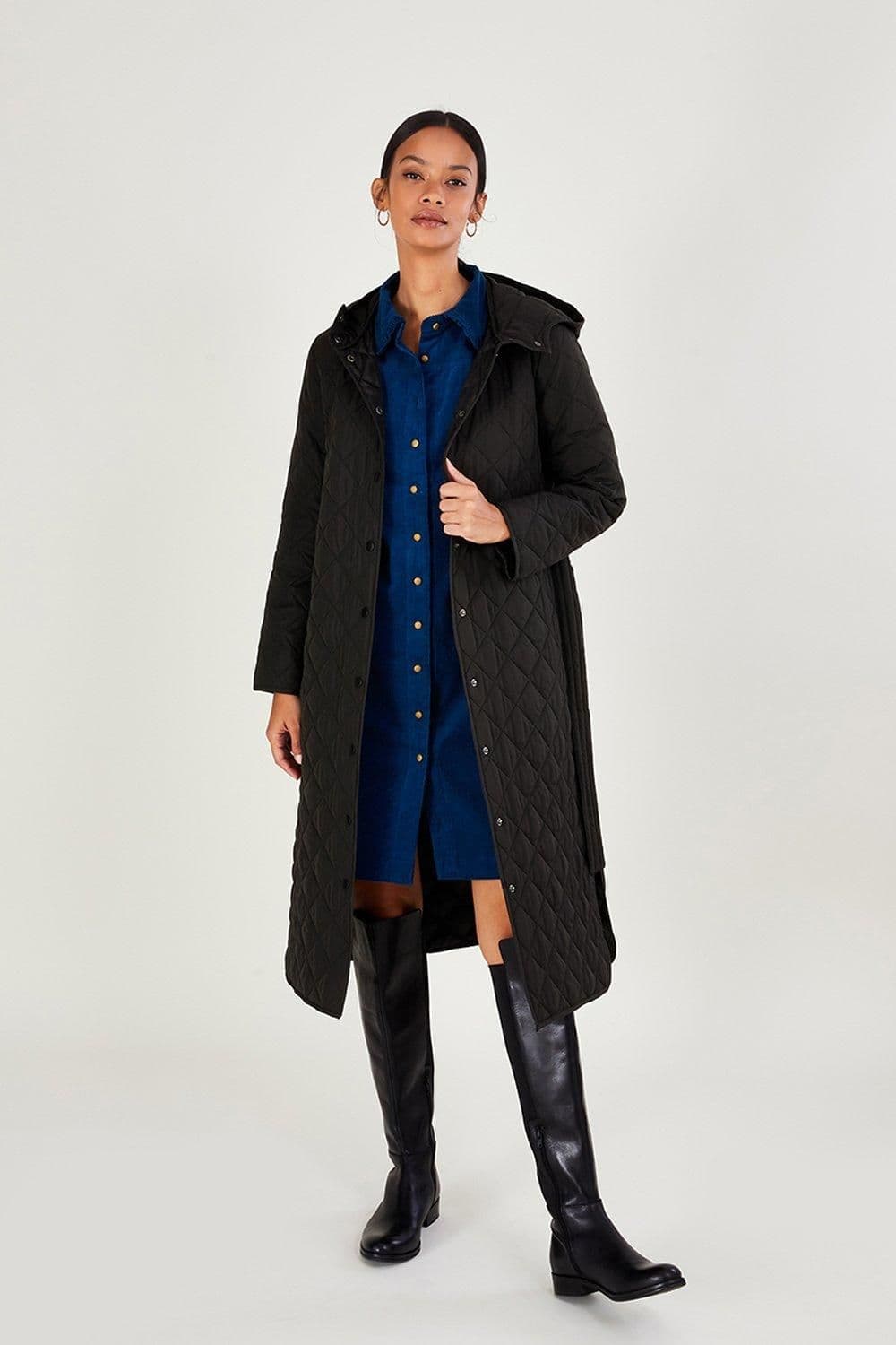 Quinn Quilted Hooded Longline Coat Recycled Polyester