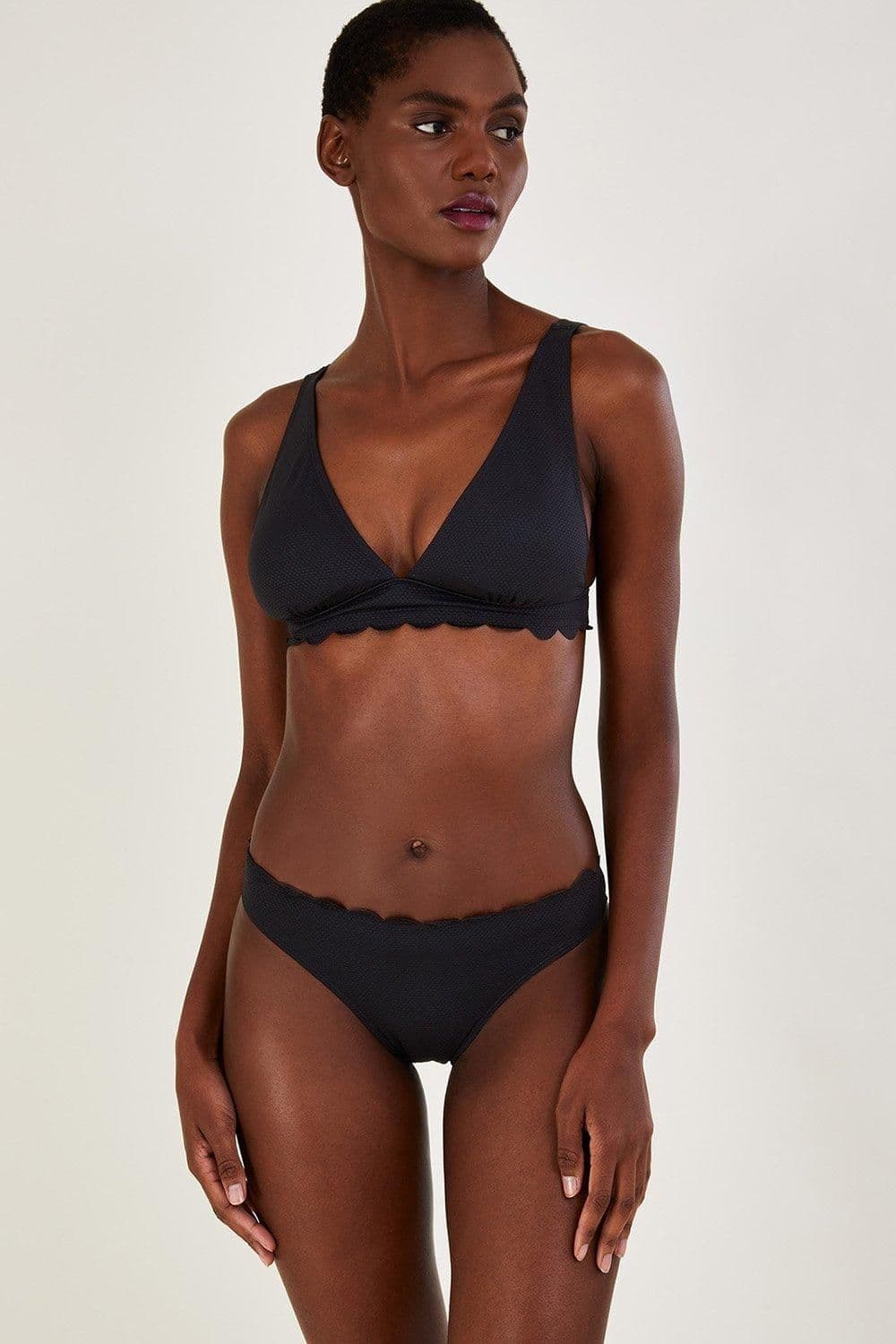 Scallop Edge Plain Bikini Bottoms Recycled Polyester