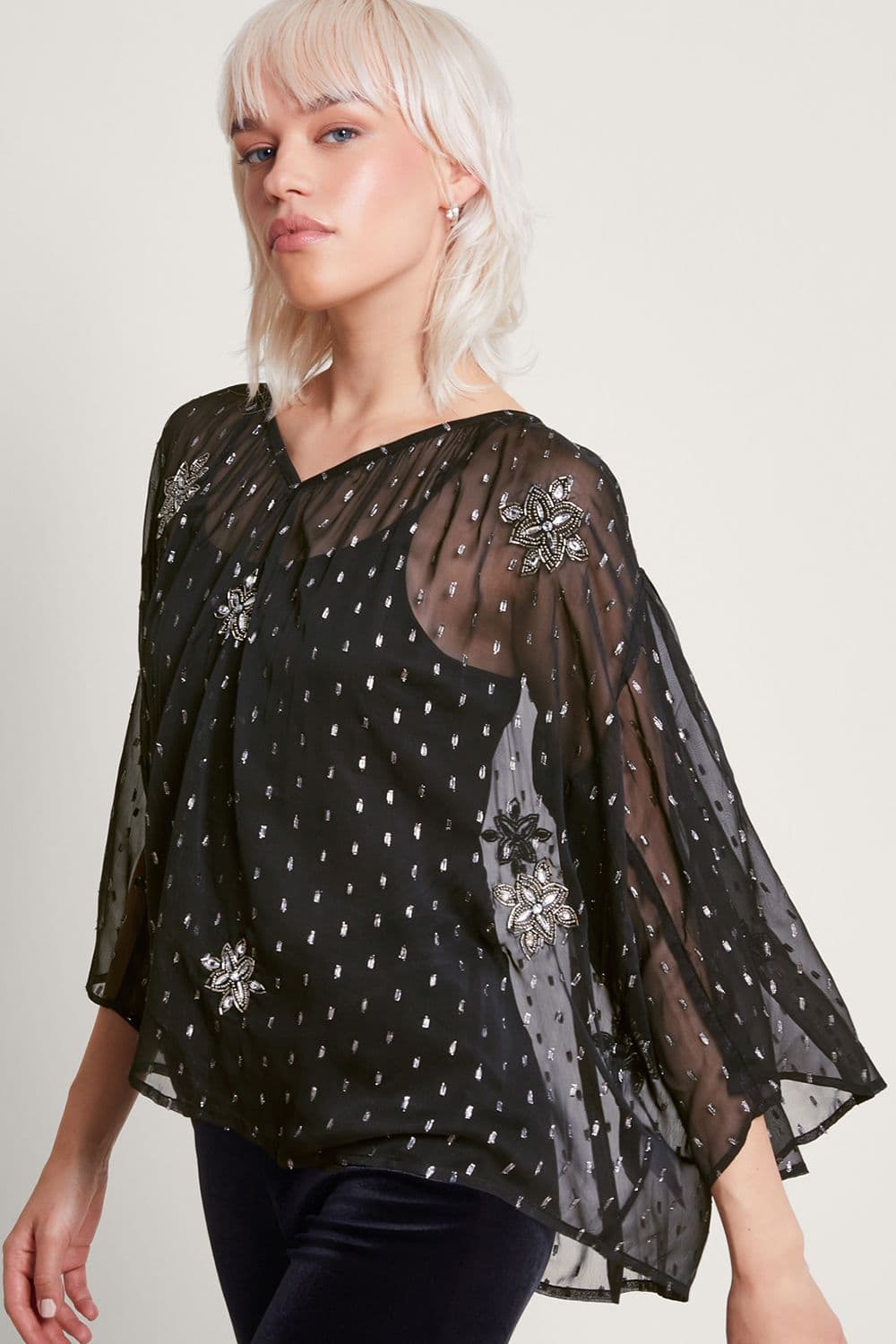 Lydia Embellished Cape Blouse