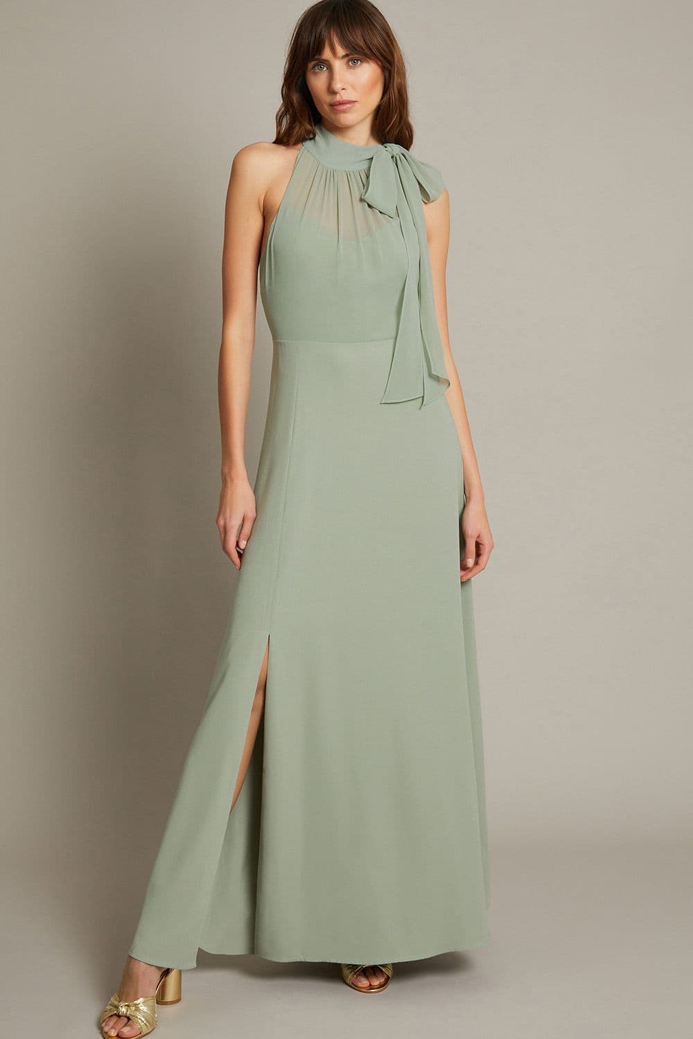 Monika Halter Chiffon Maxi Dress Green