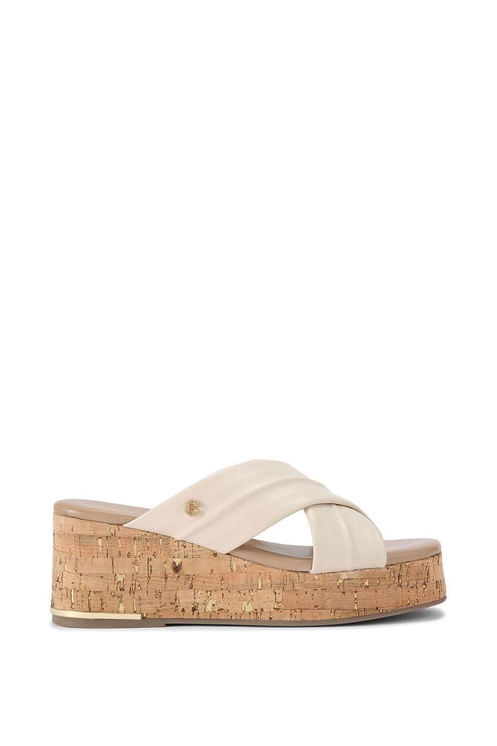 Carvela Women's 'Fresco Cross Wedge' Leather Sandals in Cream | Size: 3