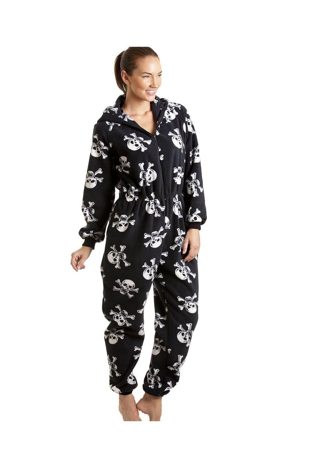 Luxury All One Skull Print Hooded Fleece Onesie