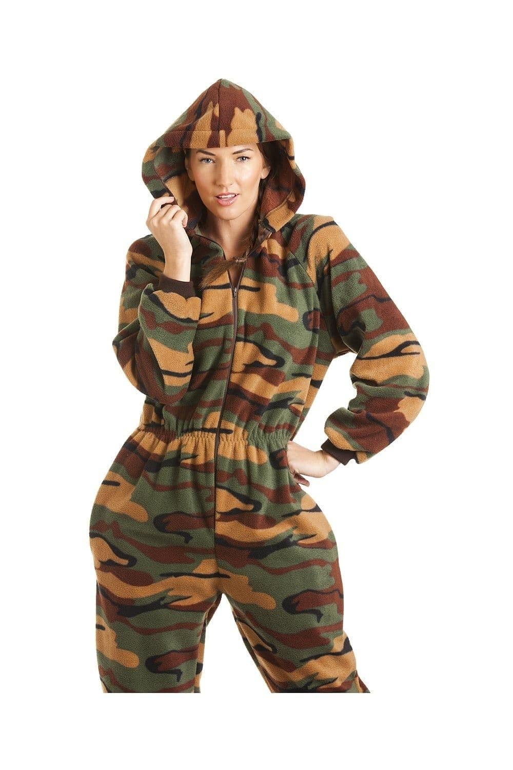 Luxury All One Camouflage Print Hooded Fleece Onesie