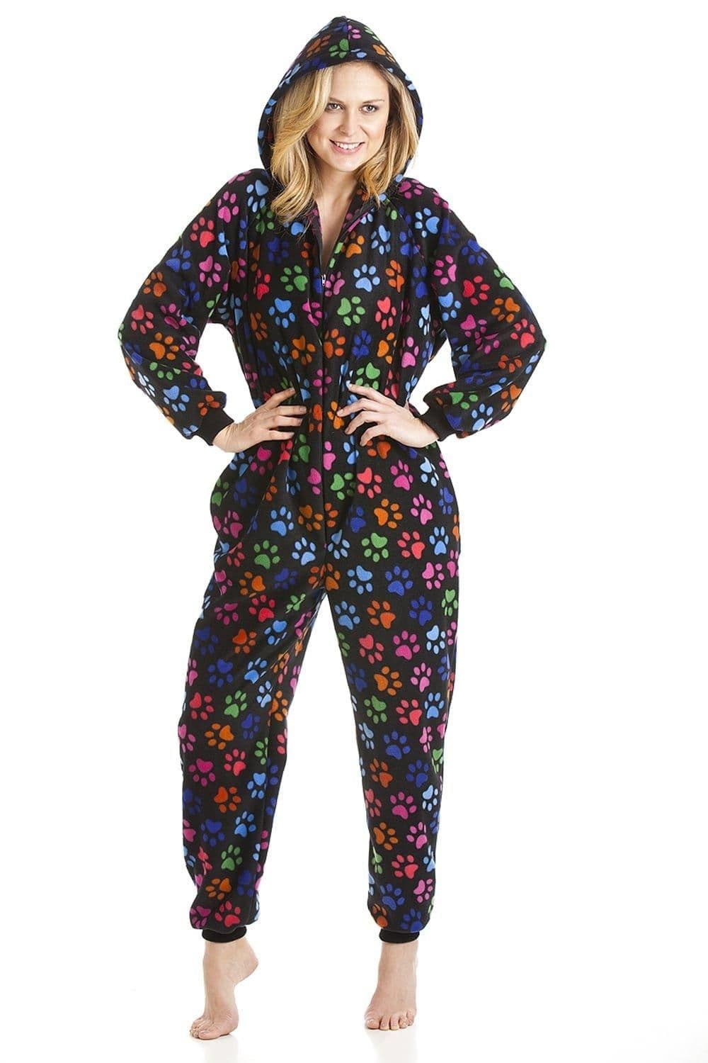 Luxury All One Paw Print Hooded Fleece Onesie