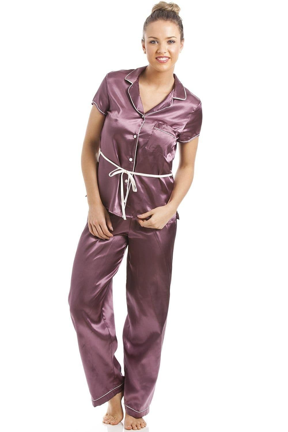 Short Sleeve Belted Satin Pyjama Set Light
