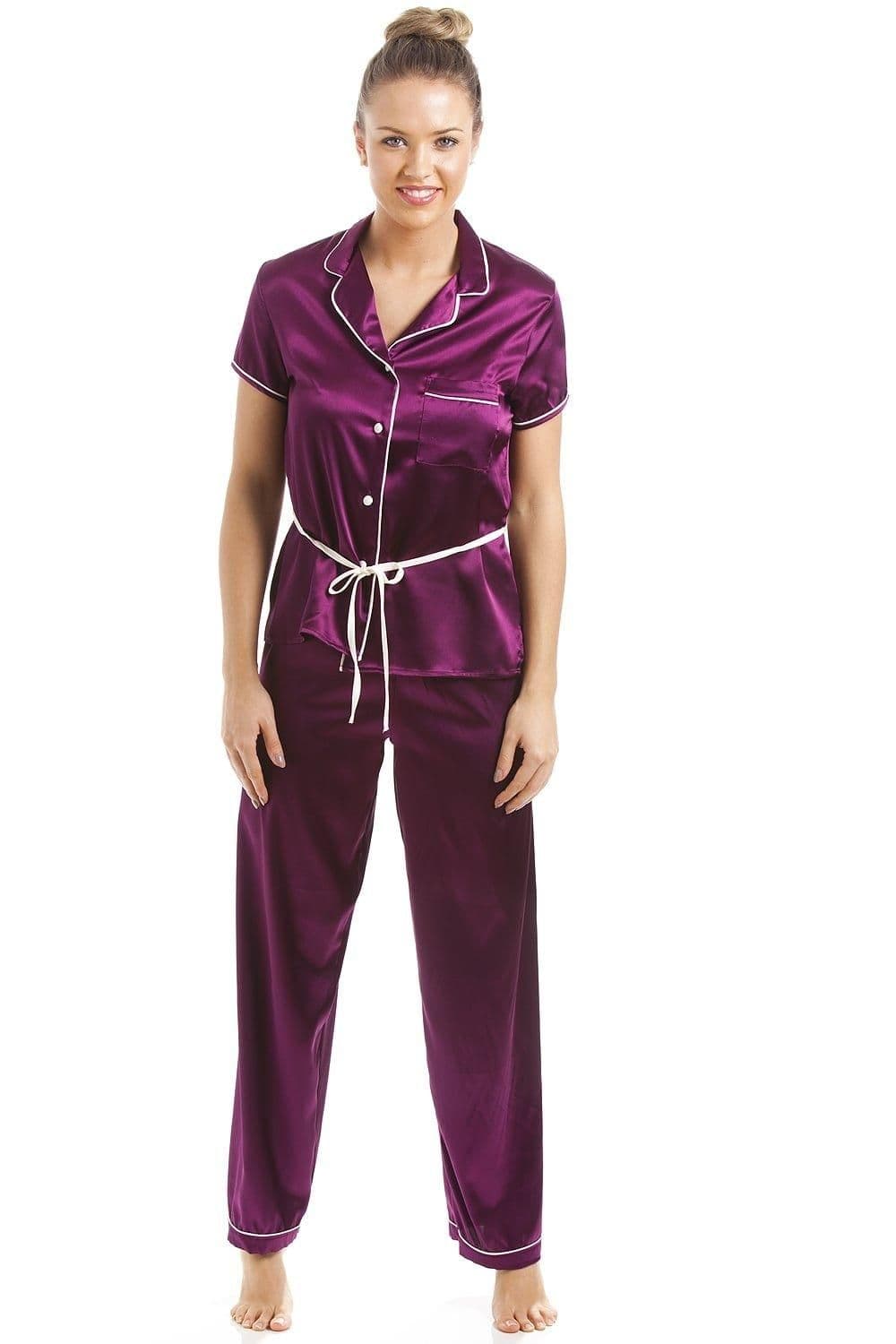 Short Sleeve Belted Satin Pyjama Set