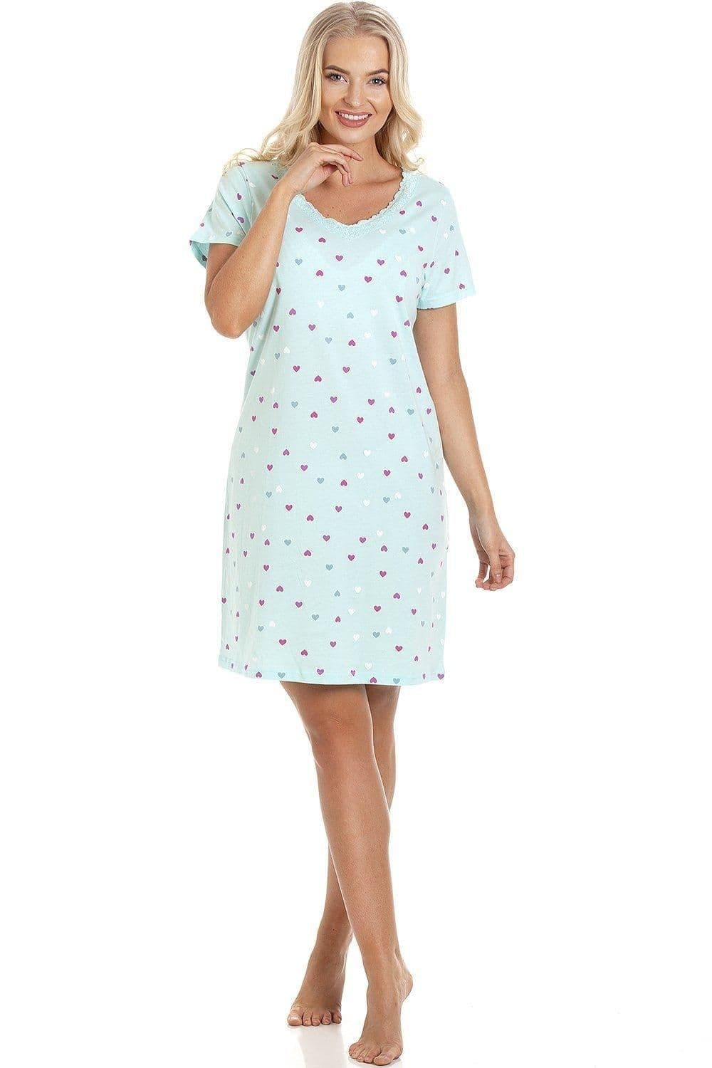 Multicoloured Heart Print Cotton Summer Nightshirt