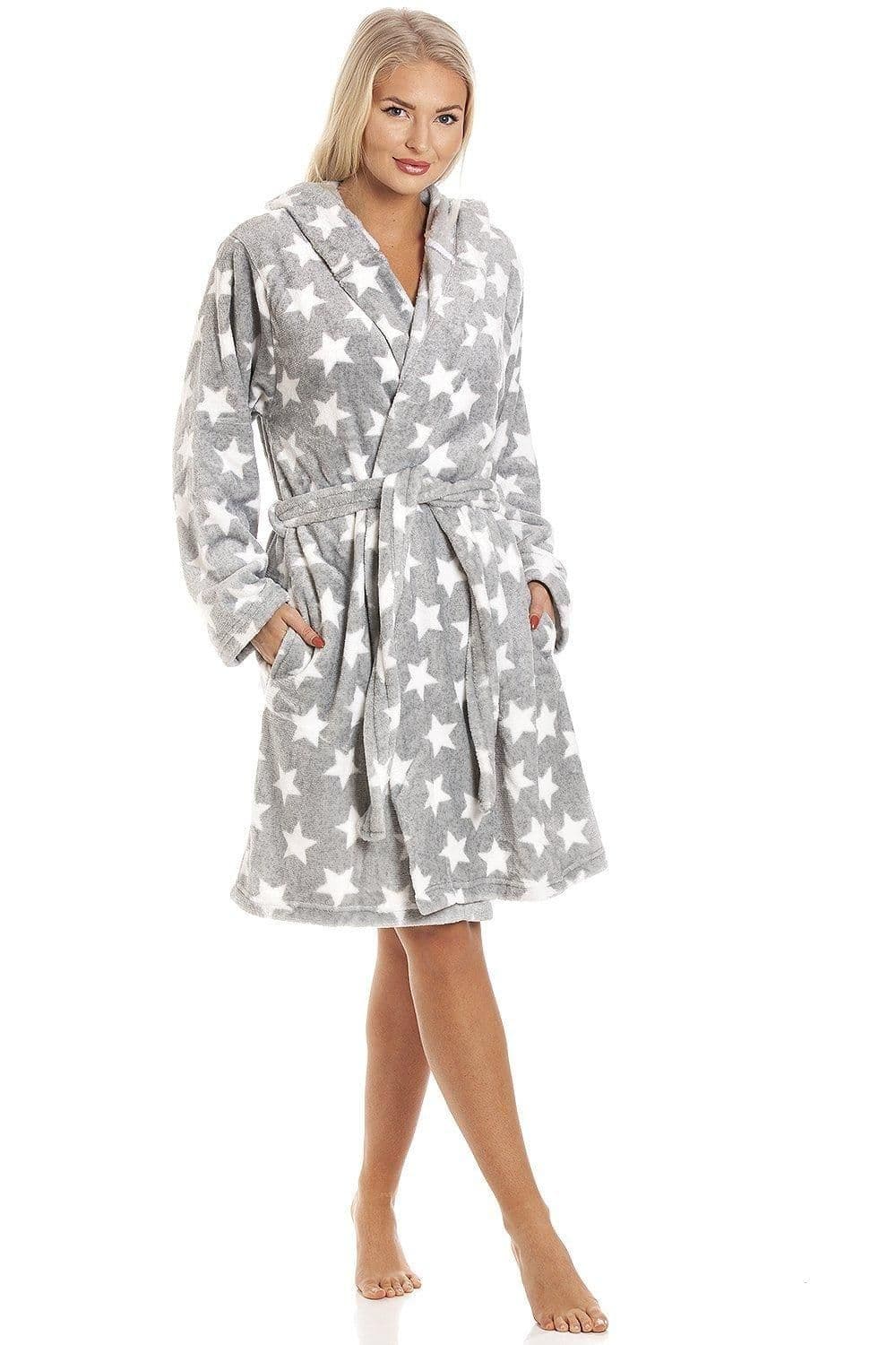 Supersoft Velour Fleece Star Print Hooded Bathrobe