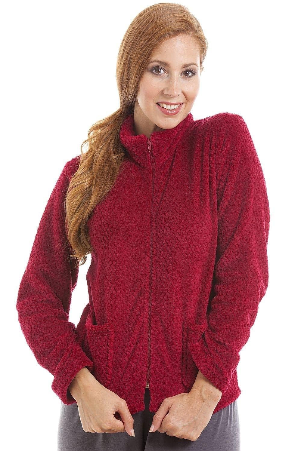 Zip Front Soft Textured Fleece Bed Jacket