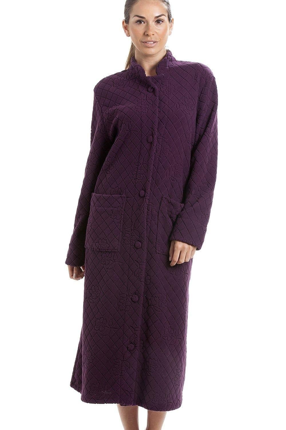 Classic Soft Fleece Jacquard Floral Button Up Housecoat