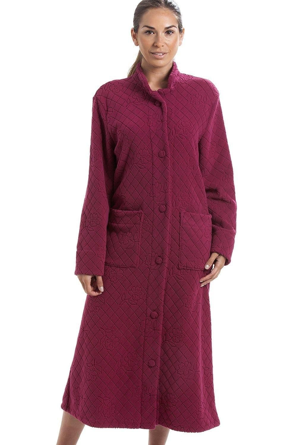 Classic Soft Fleece Jacquard Floral Button Up Housecoat