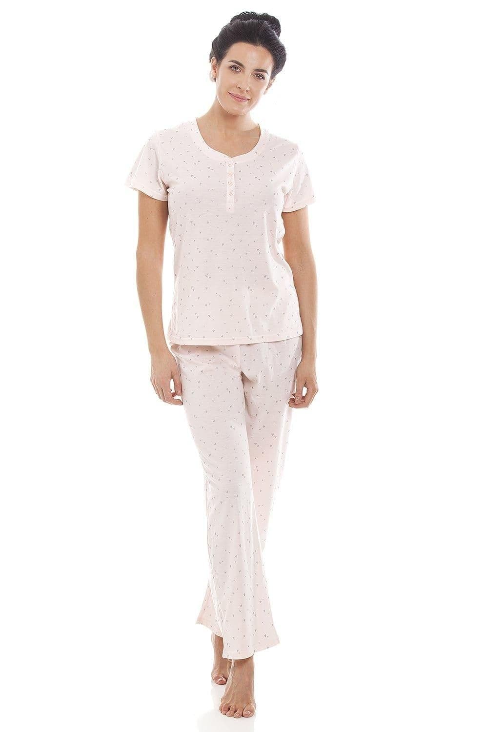 Glitter Heart Print Lightweight Pyjama Set Pale