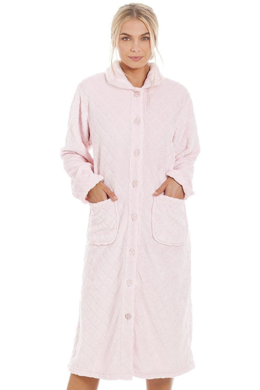 Classic Supersoft Diamond Print Button Up Housecoat Pink