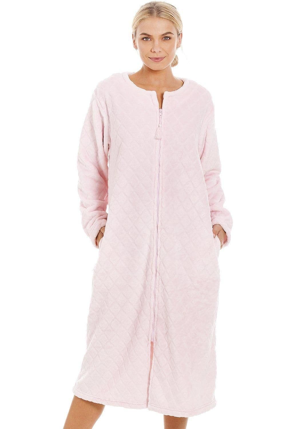 Classic Supersoft Diamond Print Zip Up Housecoat Pink