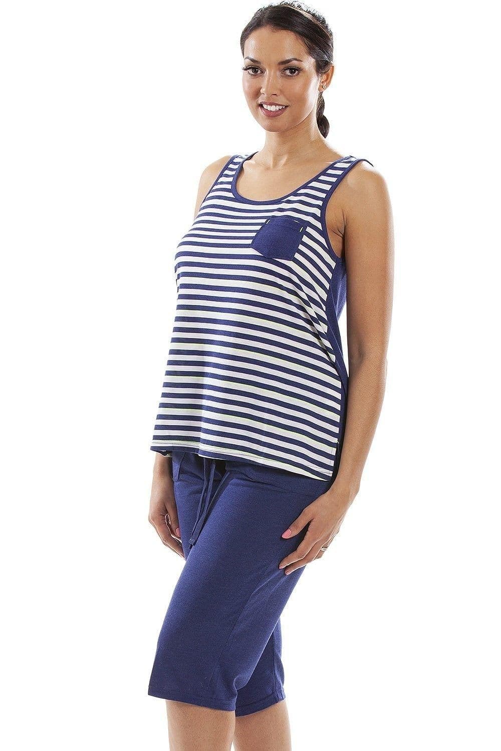 Lightweight Striped Capri Bottom Pyjama Set