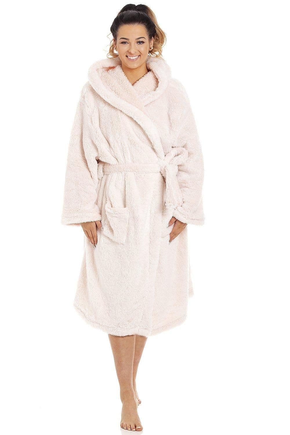 Supersoft Fluffy Fleece Hooded Bathrobe Light