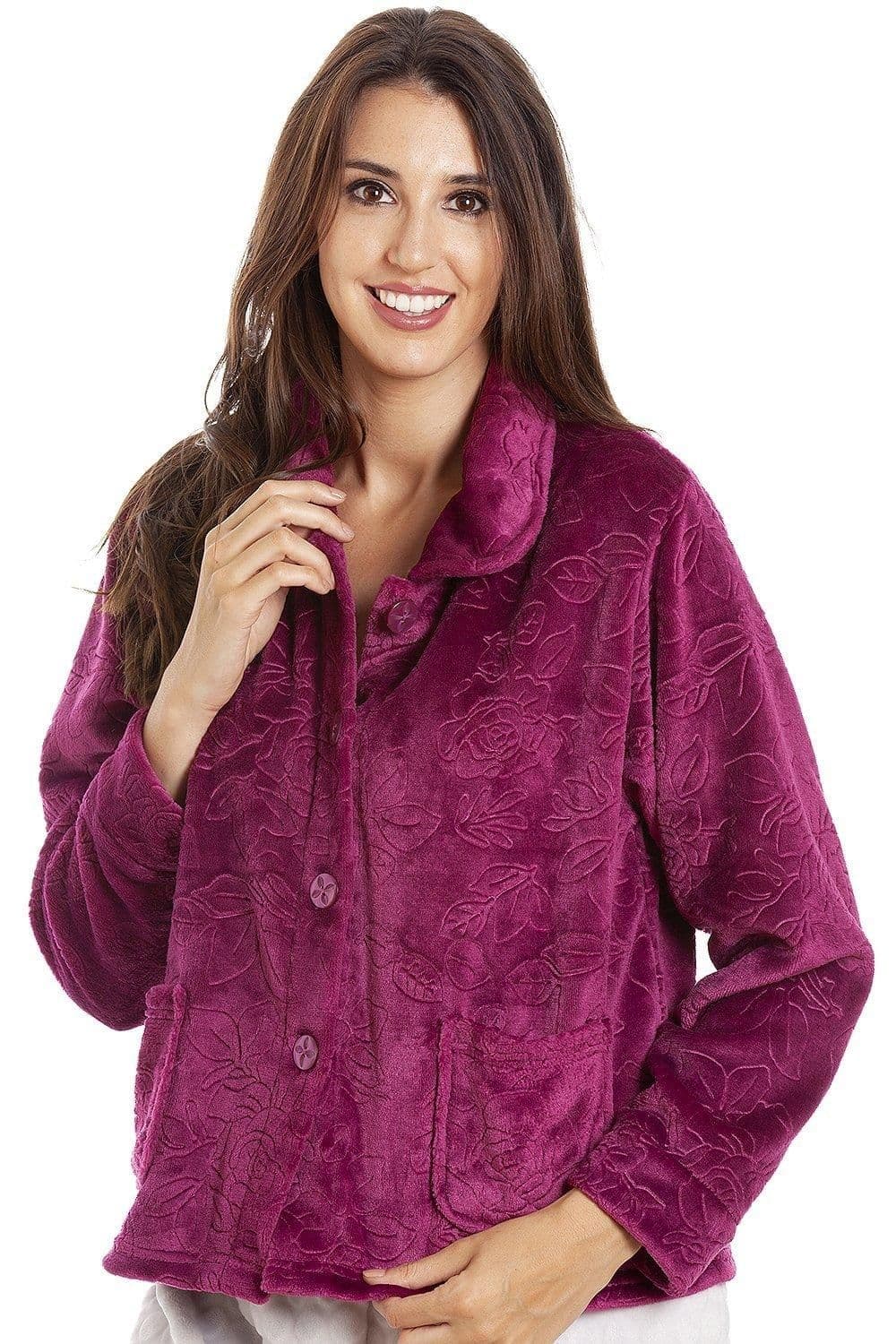 Button Up Rose Embossed Bed Jacket