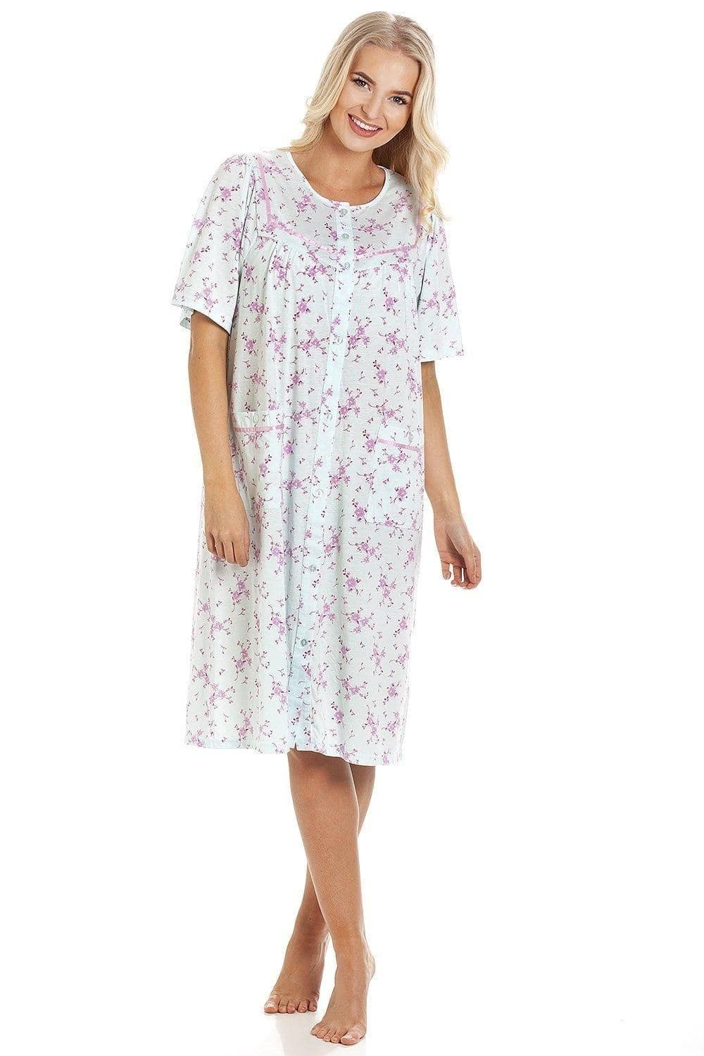 Short Sleeve Button Up Floral Nightdress