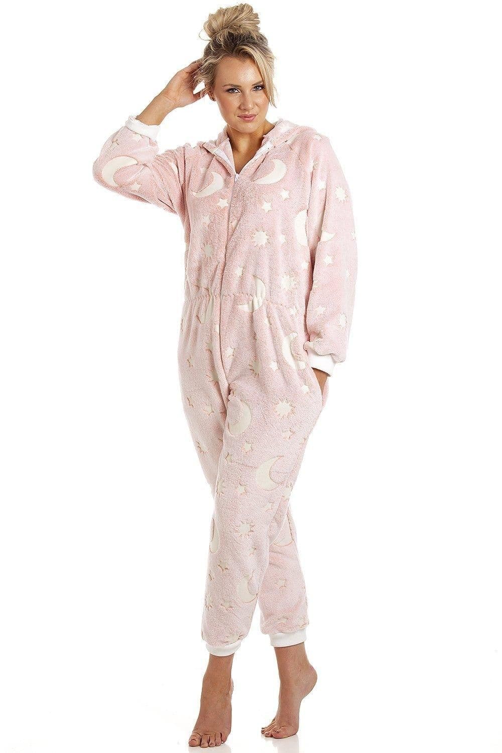 Glow Dark Supersoft Fleece Star Print Onesie Pink