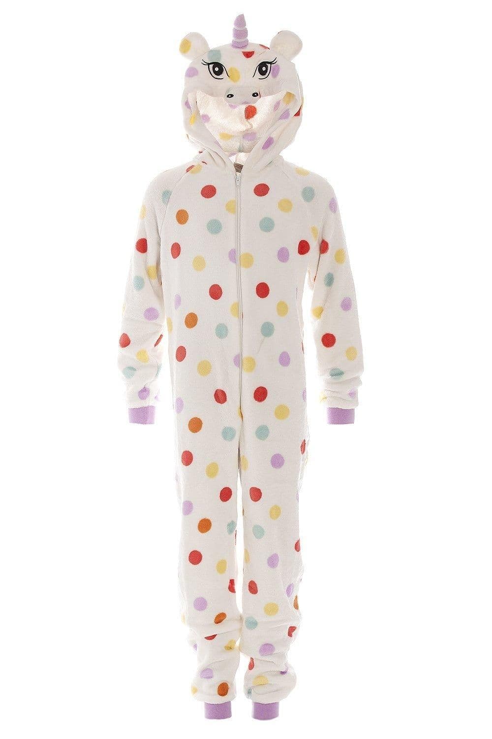 Supersoft Unicorn Mulitcoloured Polka Dot Hooded All One Onesie