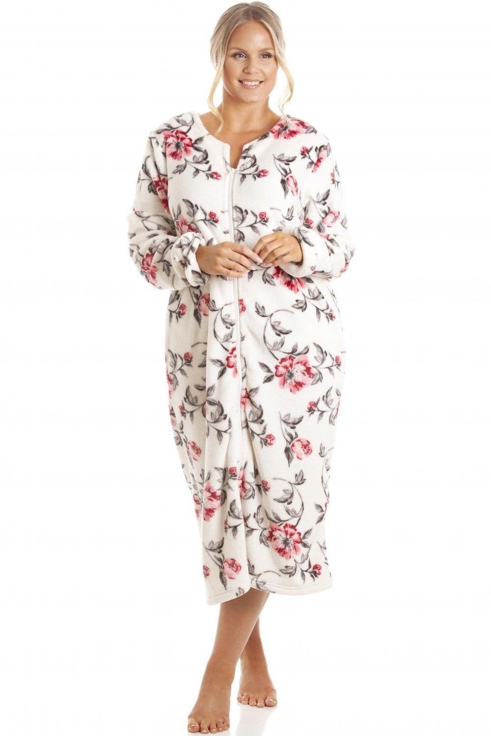 Luxurious Supersoft Zip Up Floral Bathrobe
