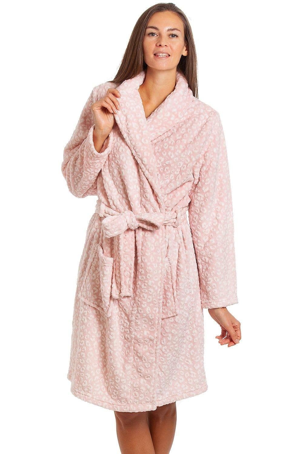 Supersoft Shawl Collared Leopard Print Bathrobe Pink