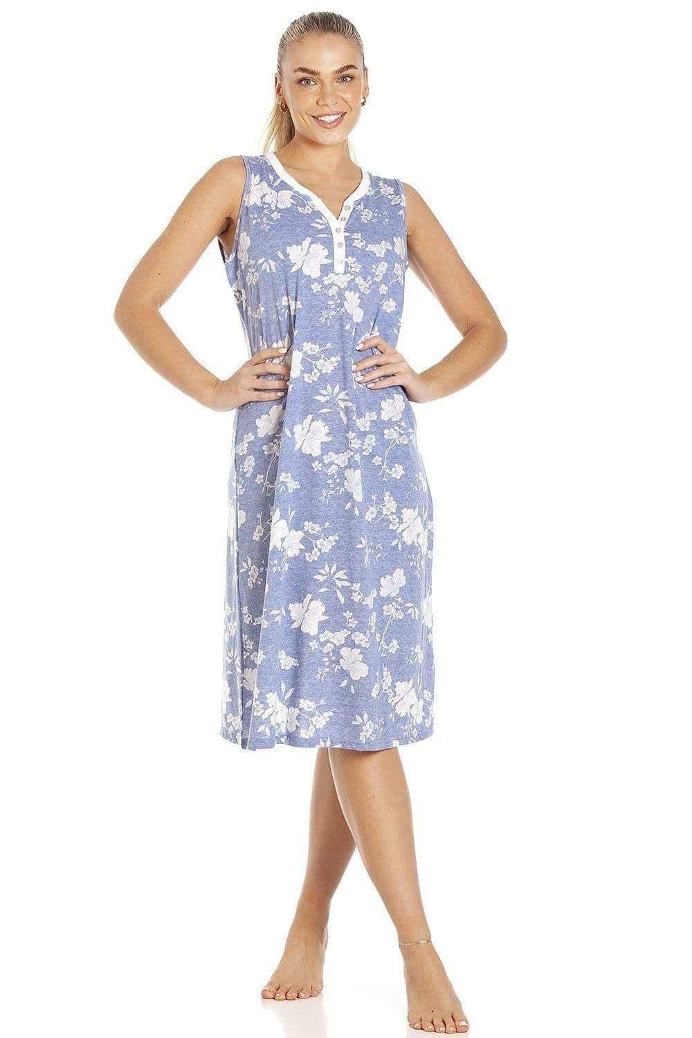 Lightweight Floral Sleeveless Nightdress Blue