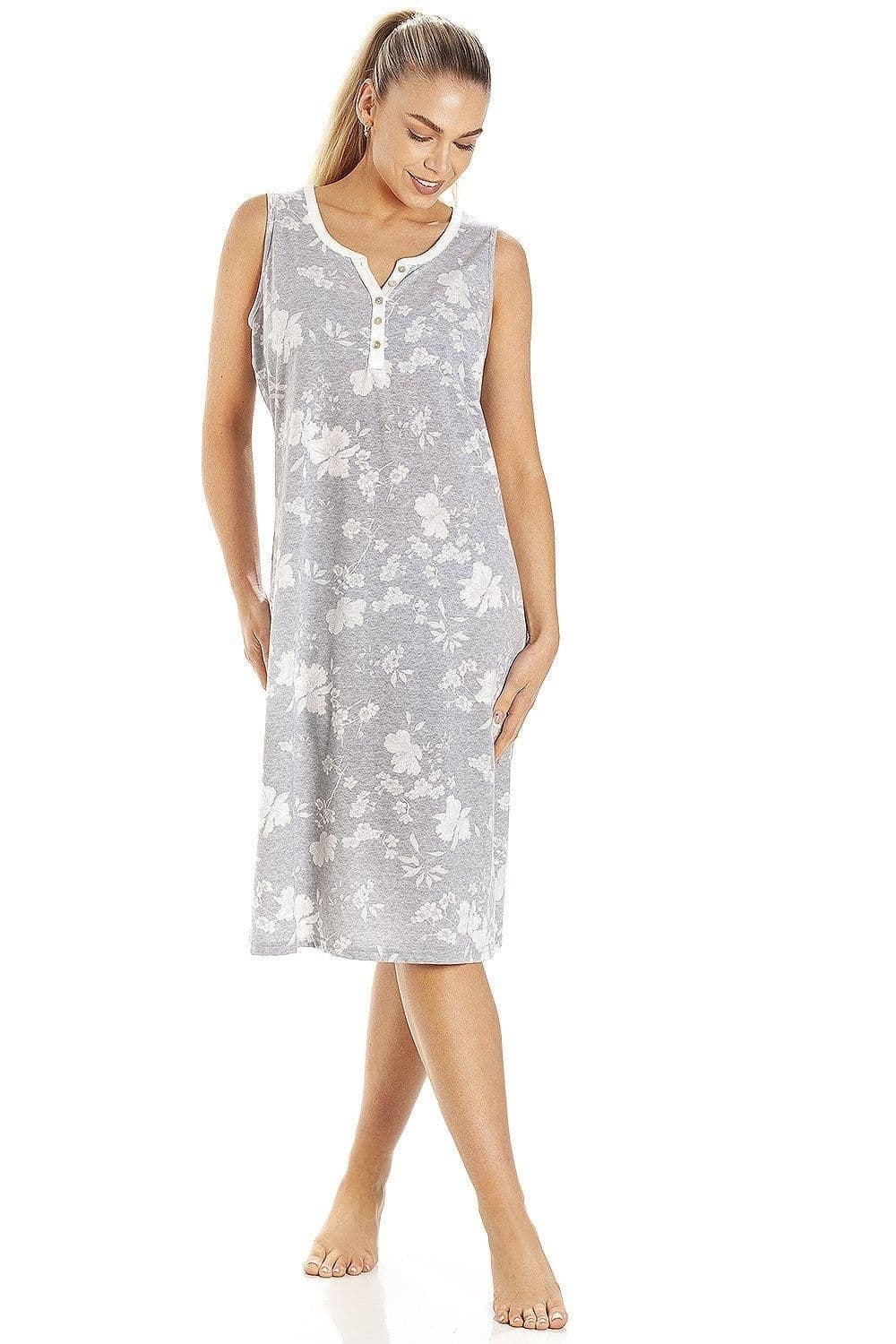 Lightweight Floral Sleeveless Nightdress Grey