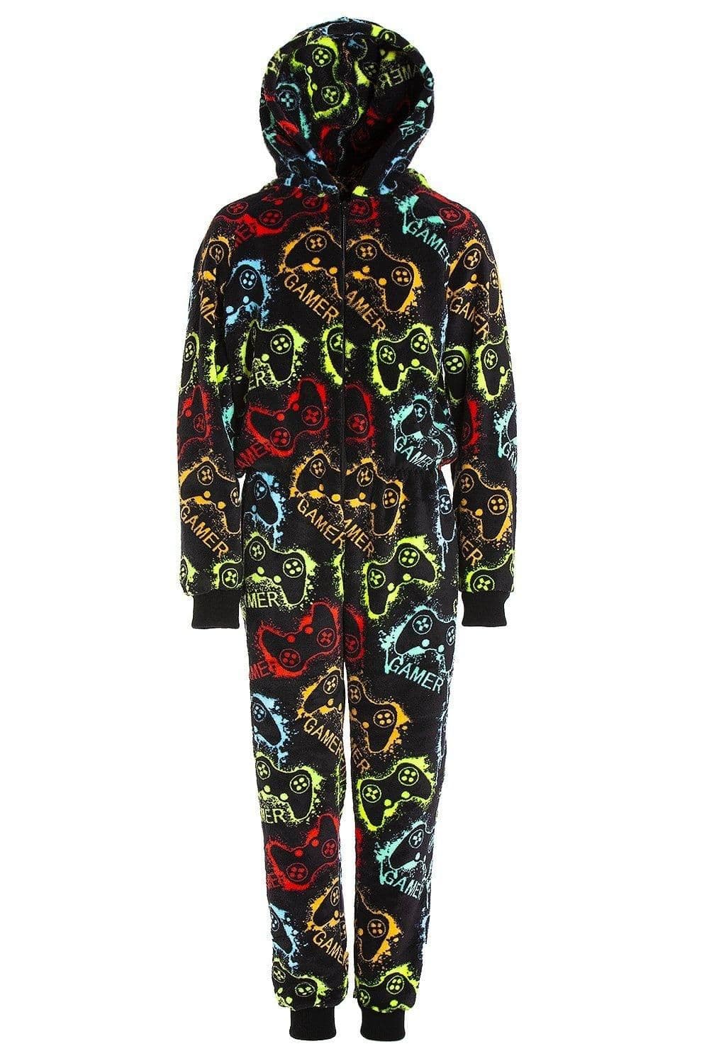 Supersoft Multicoloured Gamer Print Hooded All One Onesie