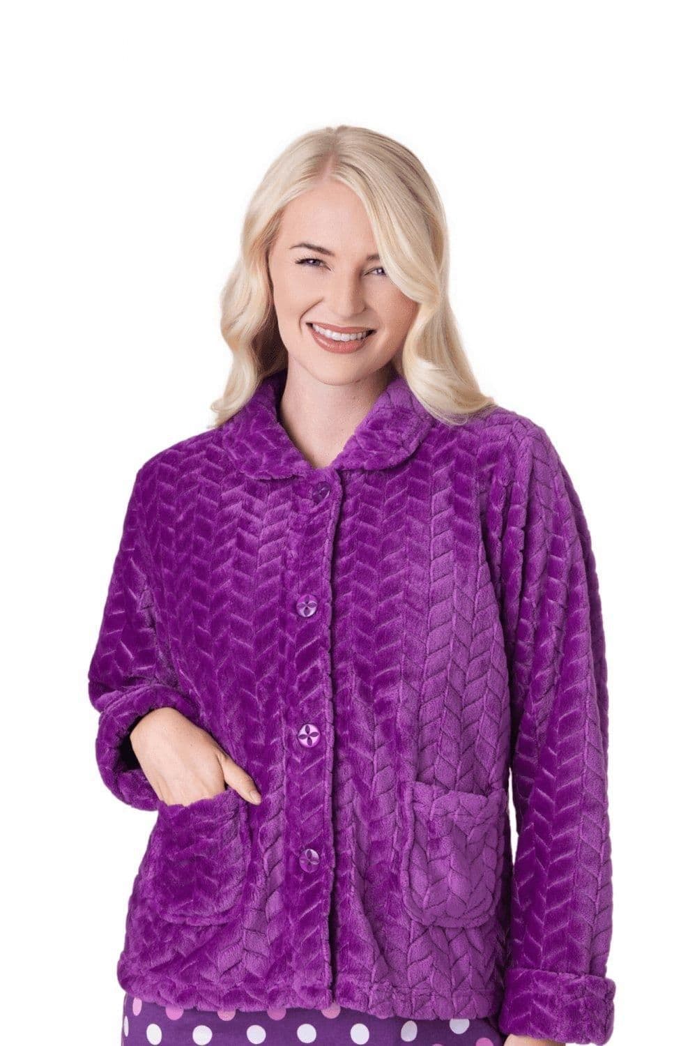 Supersoft Button Front Embossed Bed Jacket