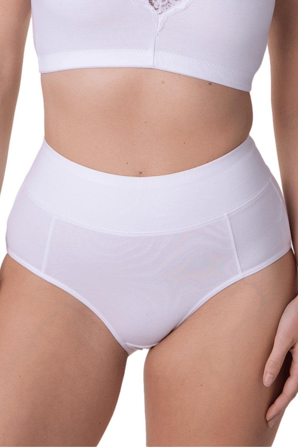 Four Pack Plain Elasticated Hi Waisted Classic Cotton Comfort Briefs