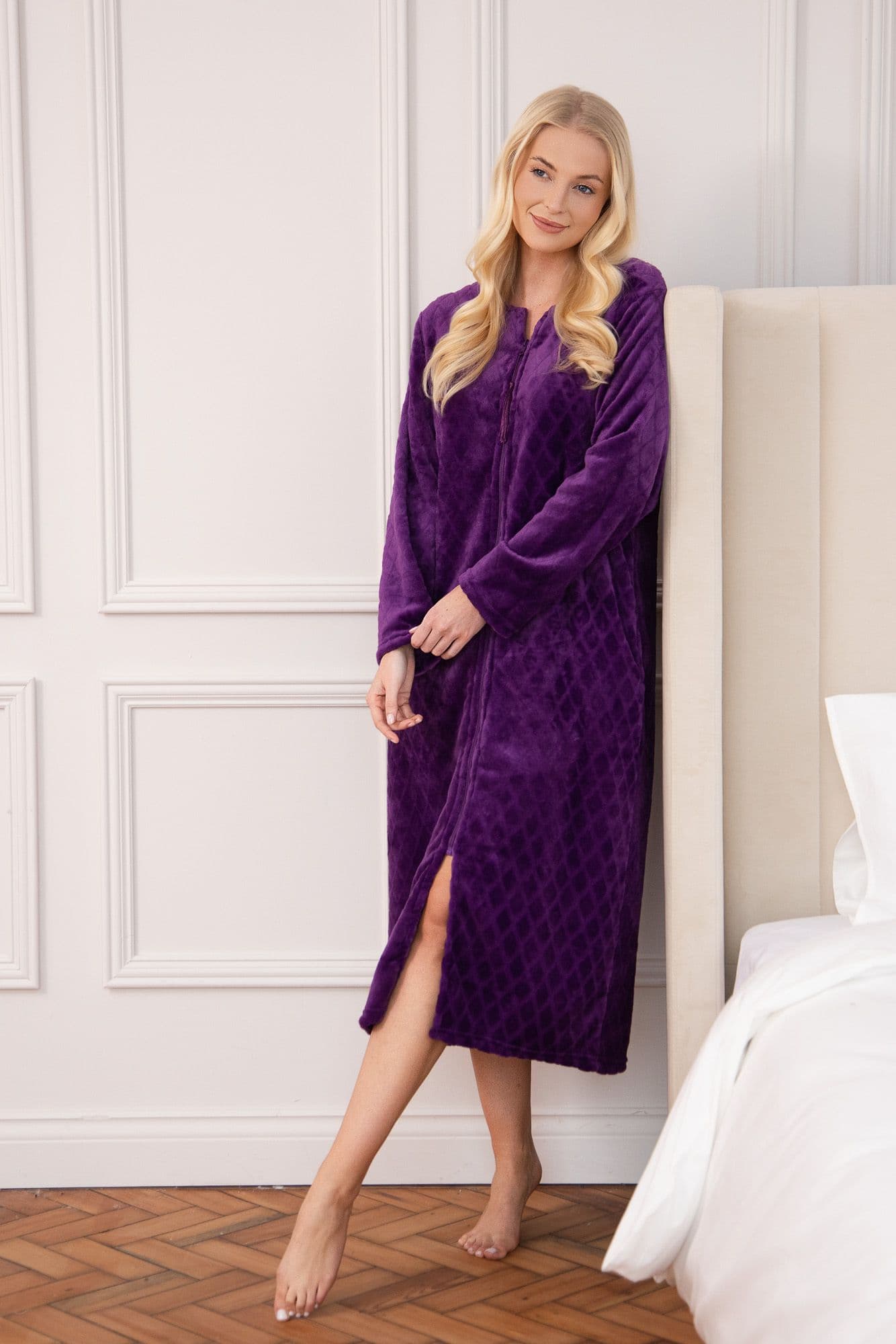 Classic Supersoft Diamond Print Zip Up Housecoat