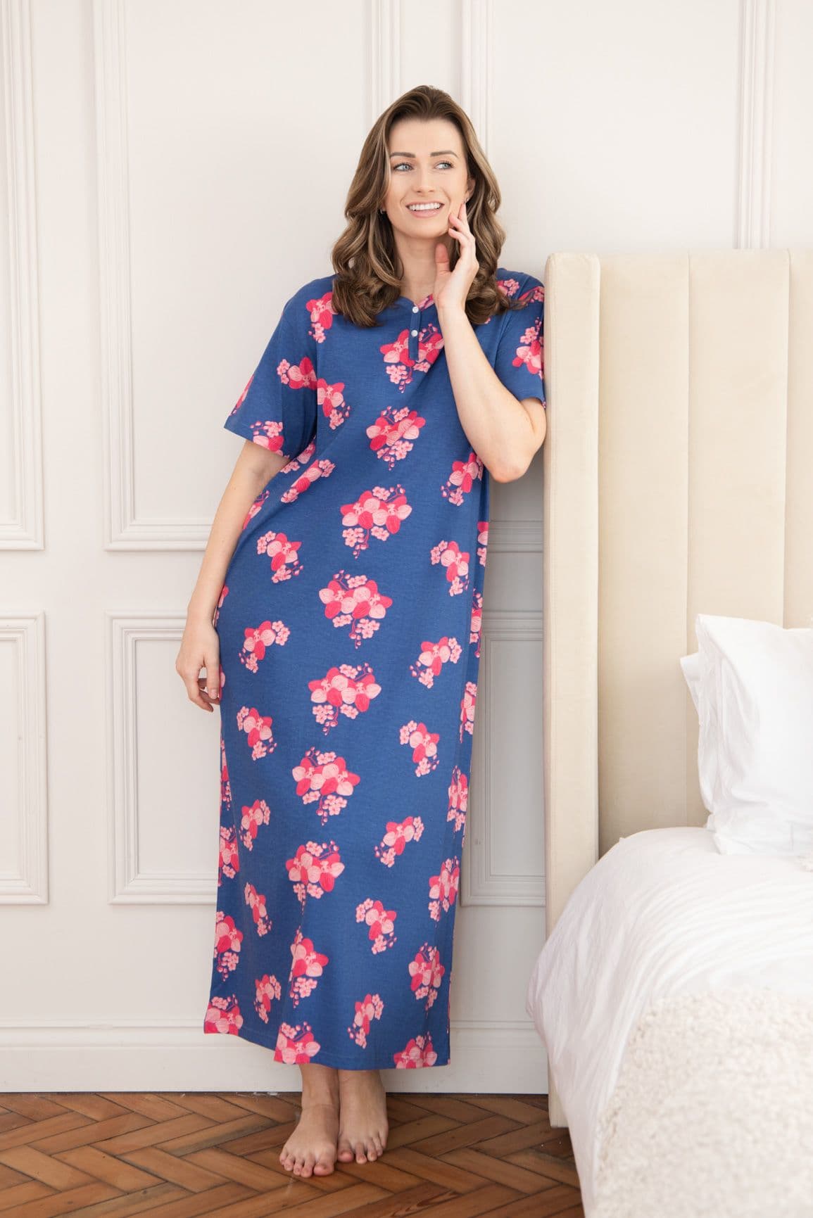 100% Cotton Classic Full Length Short Sleeved Nightdress