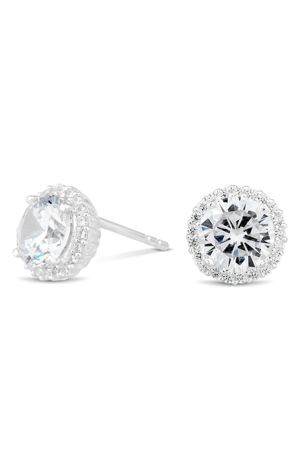 Sterling 925 Cubic Zirconia Halo Stud Earrings