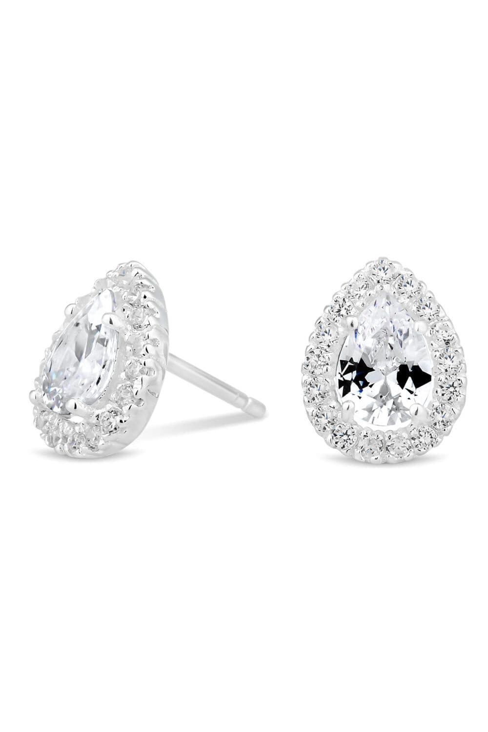 Sterling 925 Cubic Zirconia Halo Pear Stud Earrings
