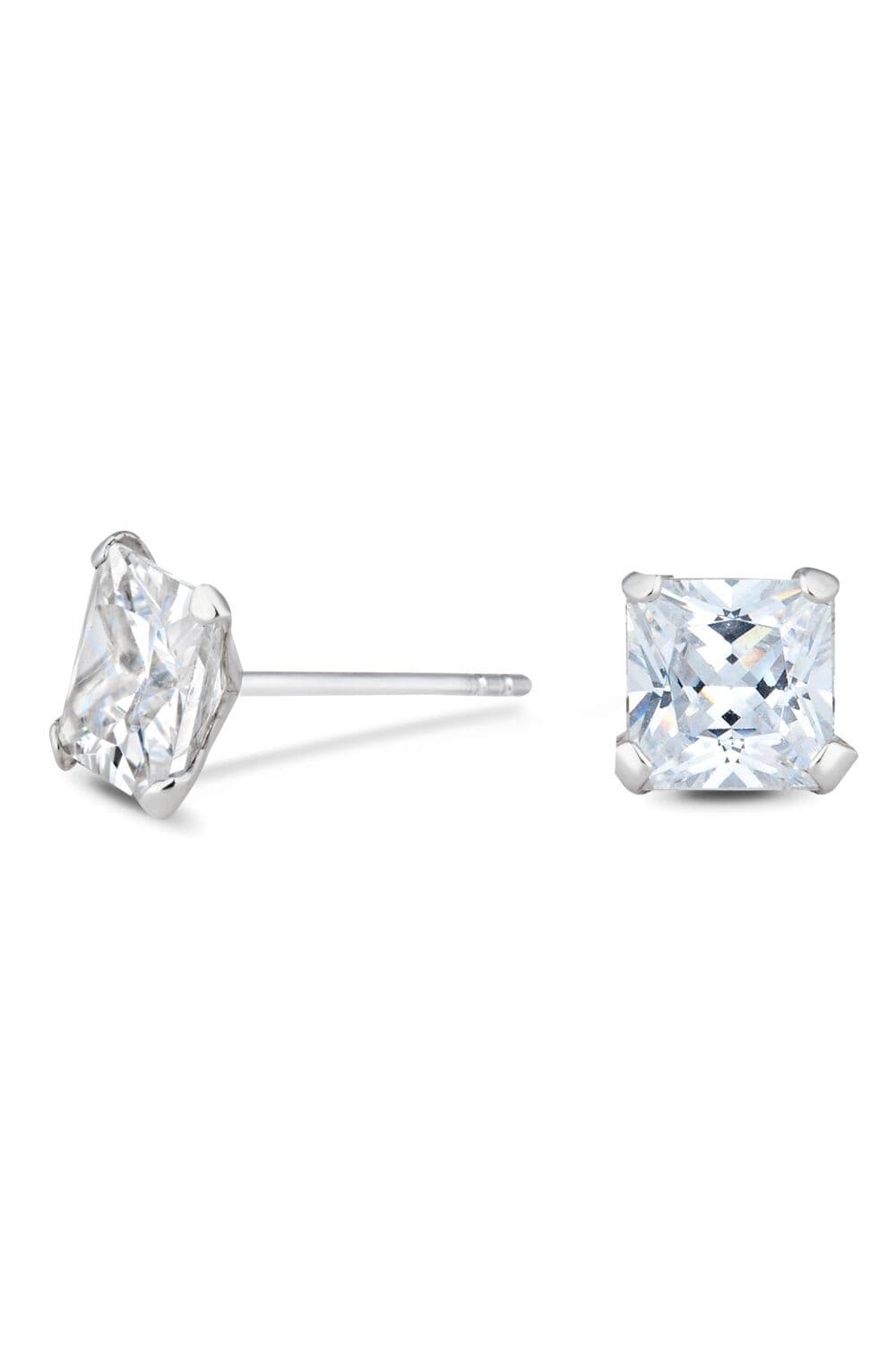 Sterling 925 Cubic Zirconia 7mm Princess Cut Stud Earrings