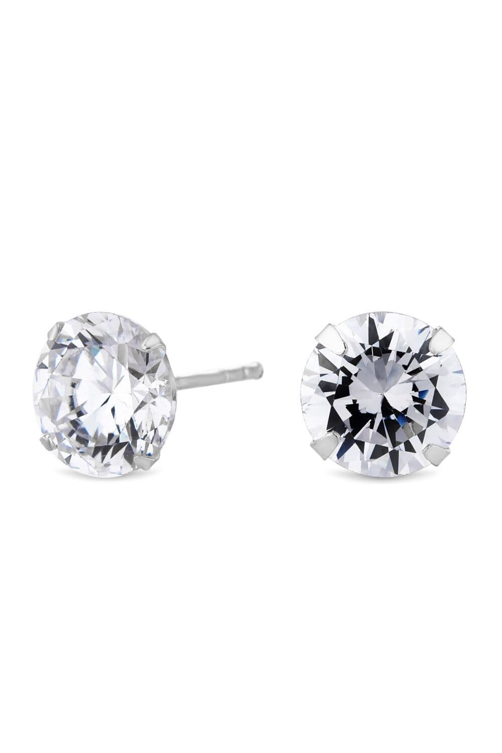 Sterling 925 Cubic Zirconia 8mm Solitaire Stud Earrings