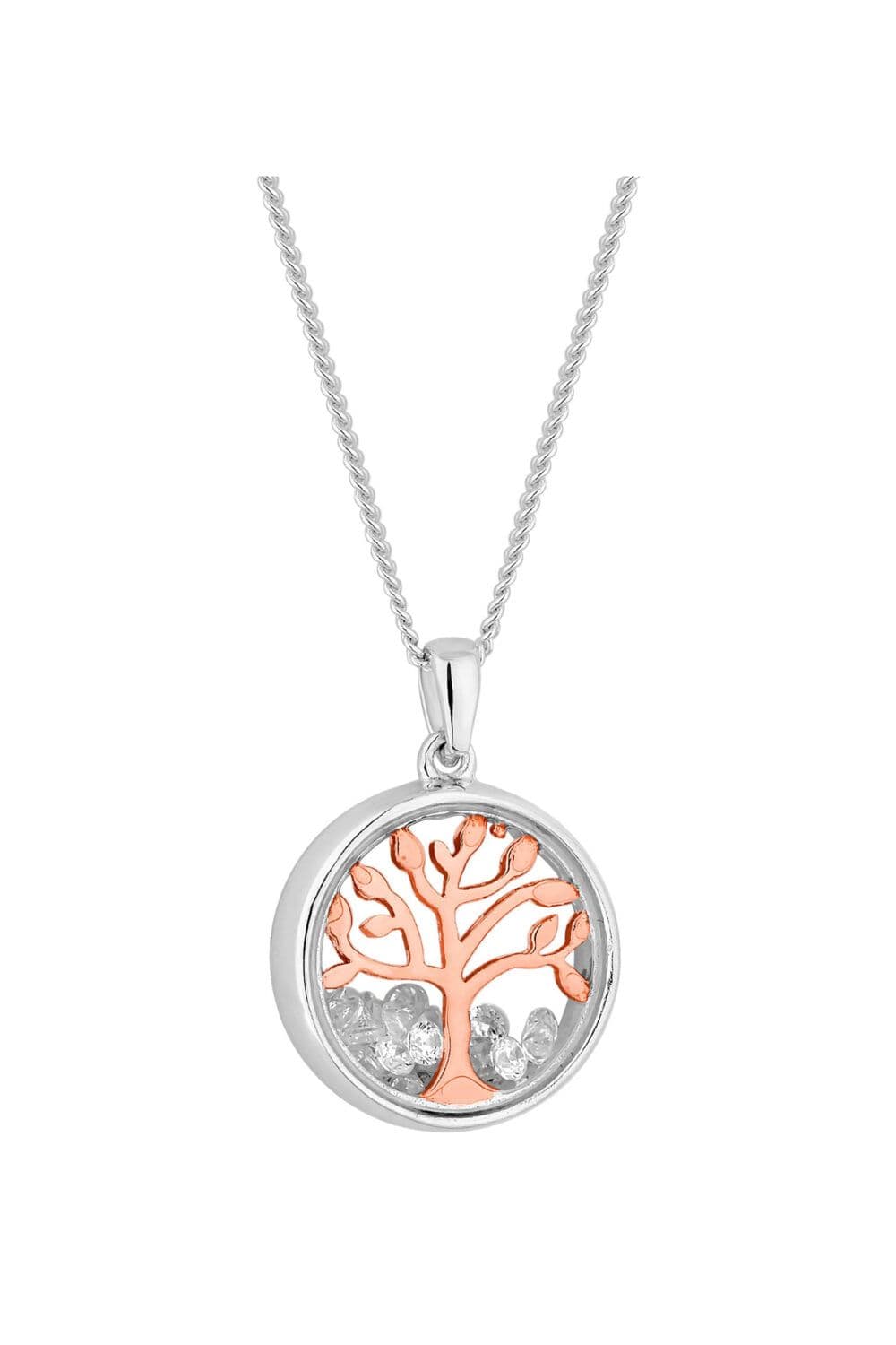 14ct Rose Gold Plated Sterling 925 Tree Love Shaker Pendant Necklace
