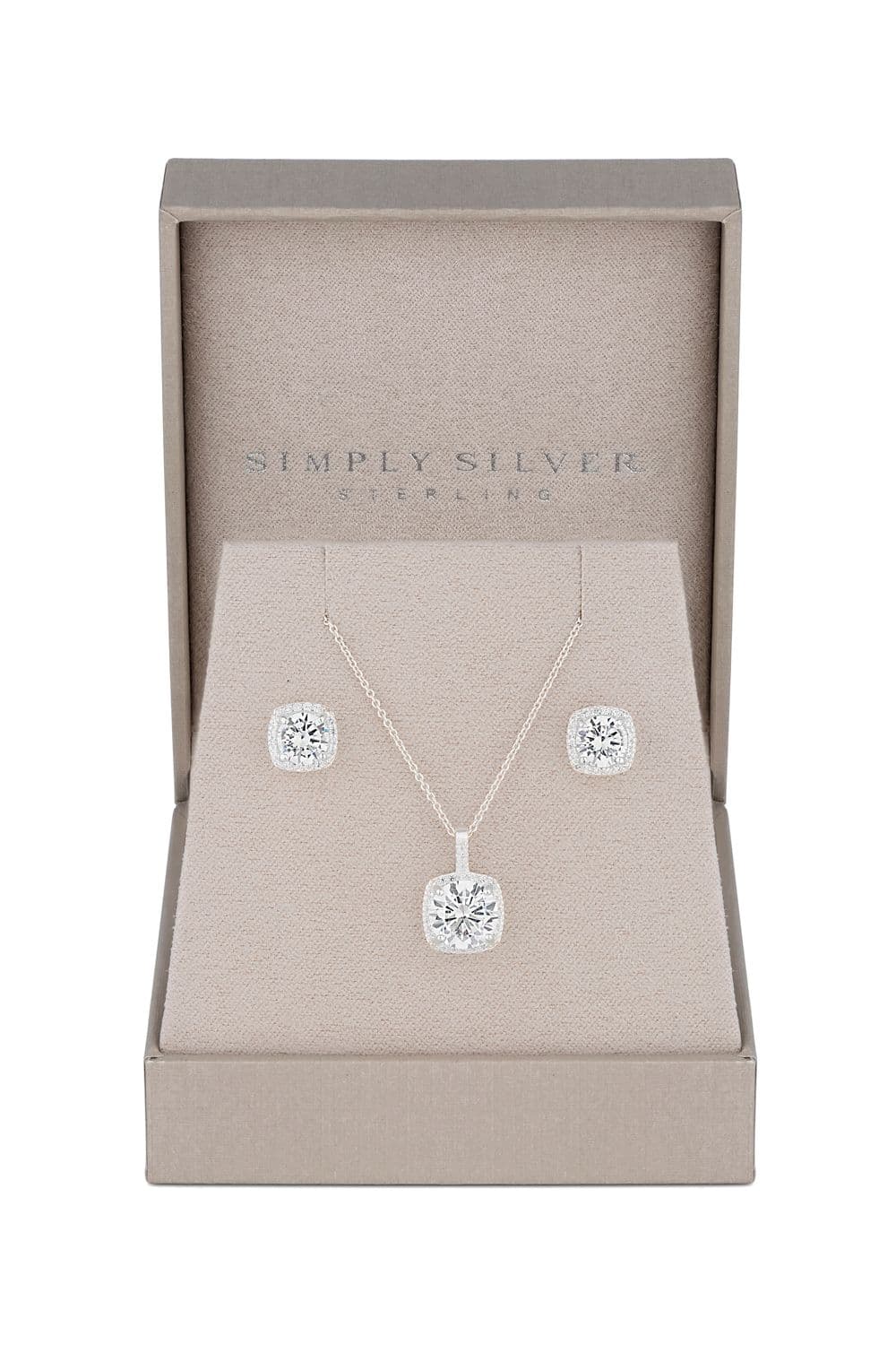 Sterling 925 Halo Square Solitaire Matching Jewellery Set Gift Boxed