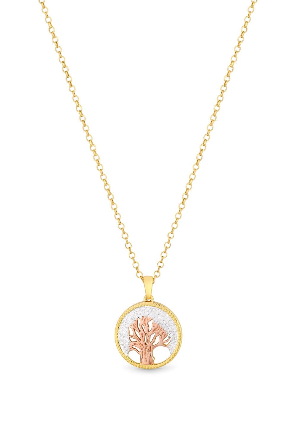 14ct Plated Sterling 925 Tri Tone Tree Love Necklace