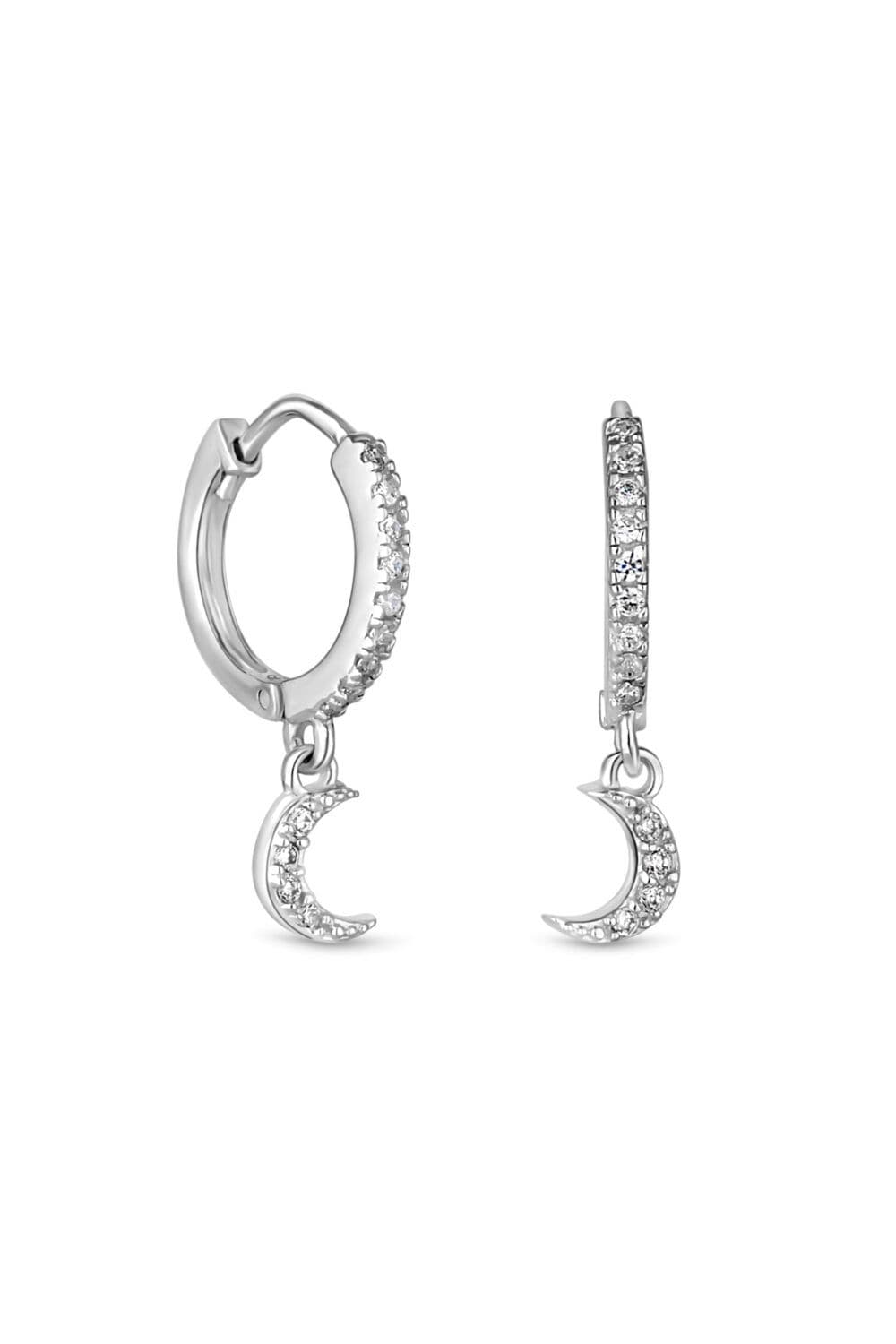 Sterling 925 Cubic Zirconia Mini Cresent Hoop Earrings