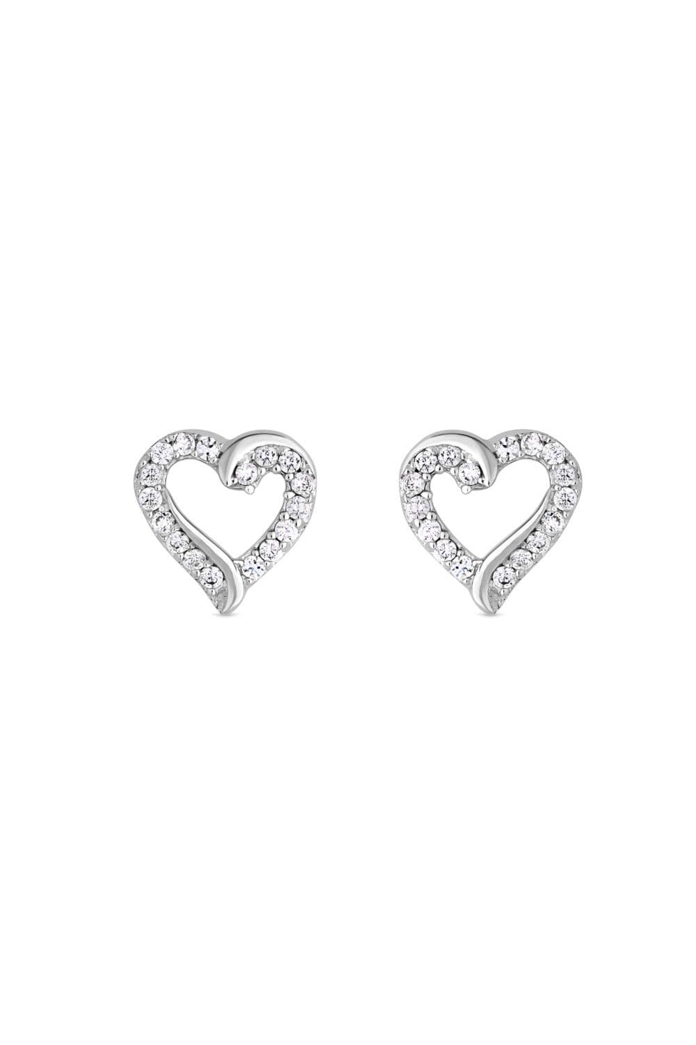 Sterling 925 Cubic Zirconia Open Heart Stud Earrings