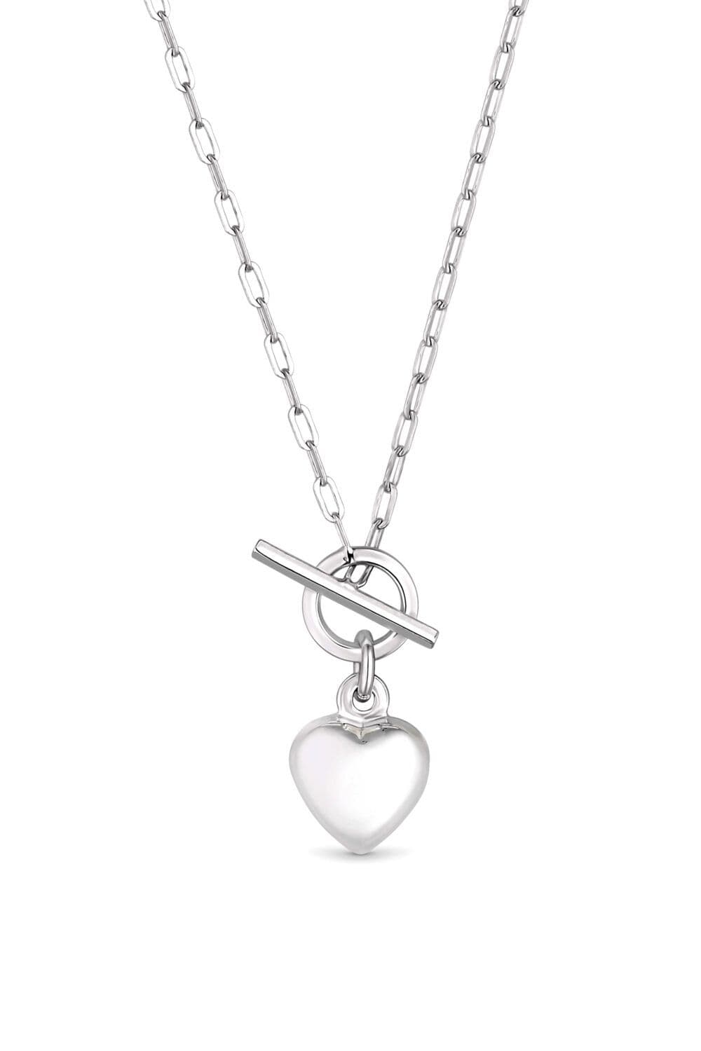 Sterling 925 Puff Heart T Bar Necklace