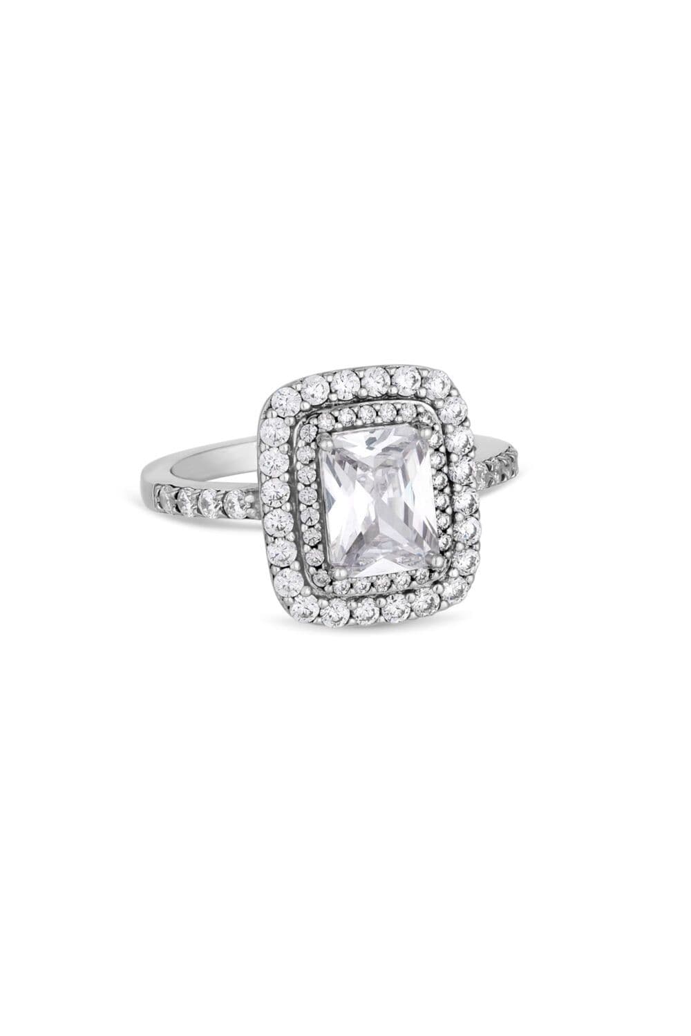 Sterling 925 Cubic Zirconia Emerald Cut Halo Ring